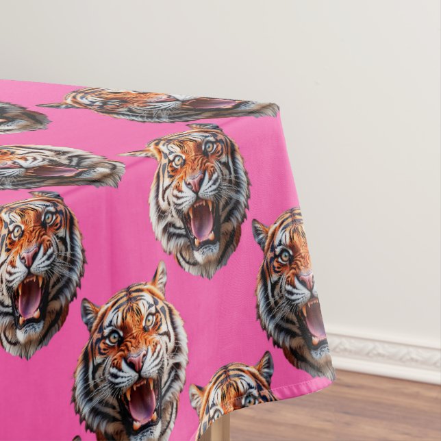 Tiger Head Pattern Design Pink Tablecloth (In Situ)