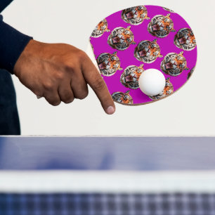 Tiger Head Pattern Design Purple  Ping Pong Paddle