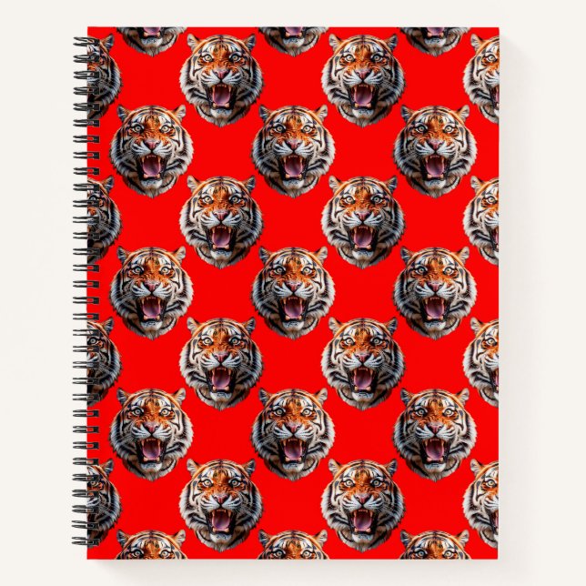 Tiger Head Pattern Design Red Notebook (Front)