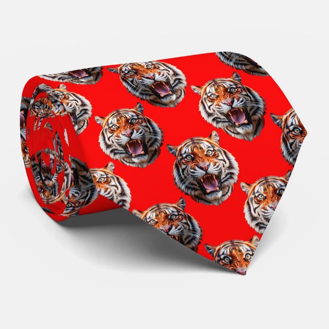 Tiger Head Pattern Design Red Tie (Creator Uploaded)
