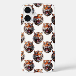 Tiger Head Pattern Design - White iPhone 16 Case