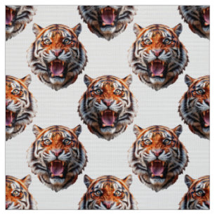 Tiger Head Pattern Design White  Fabric