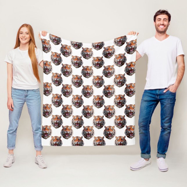 Tiger Head Pattern Design - White   Fleece Blanket (Creator Uploaded)