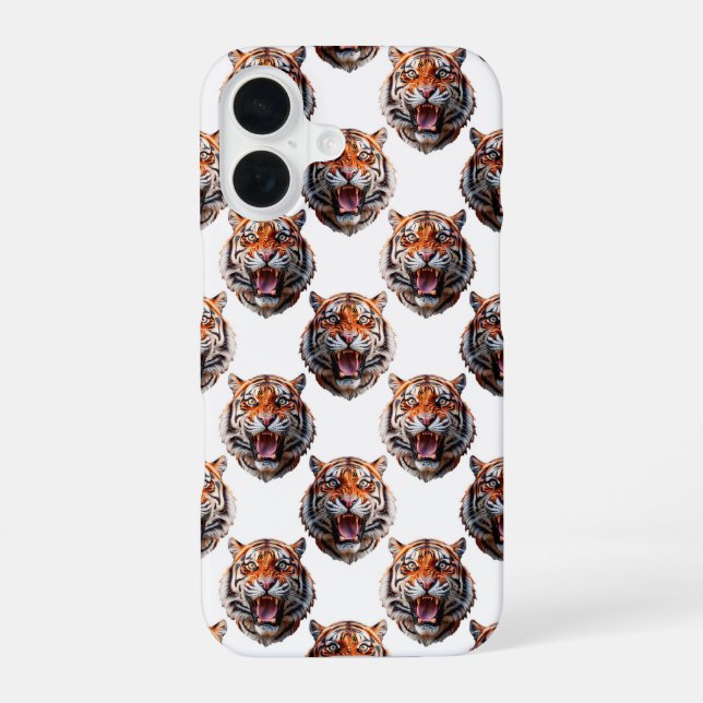 Tiger Head Pattern Design - White   iPhone 16 Case (Back)