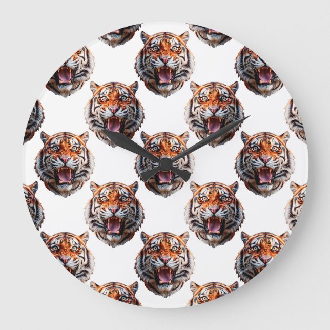 Tiger Head Pattern Design - White   Large Clock (Front)