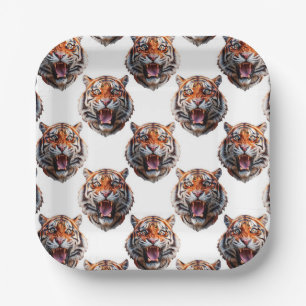 Tiger Head Pattern Design - White Paper Plate
