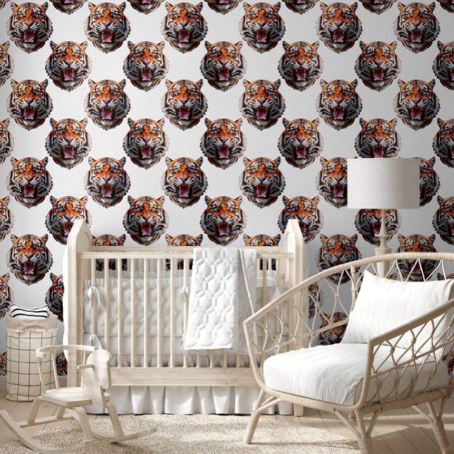 Tiger Head Pattern Design White  Wallpaper (Creator Uploaded)