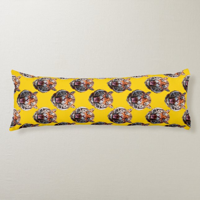 Tiger Head Pattern Design Yellow  Body Pillow (Front)