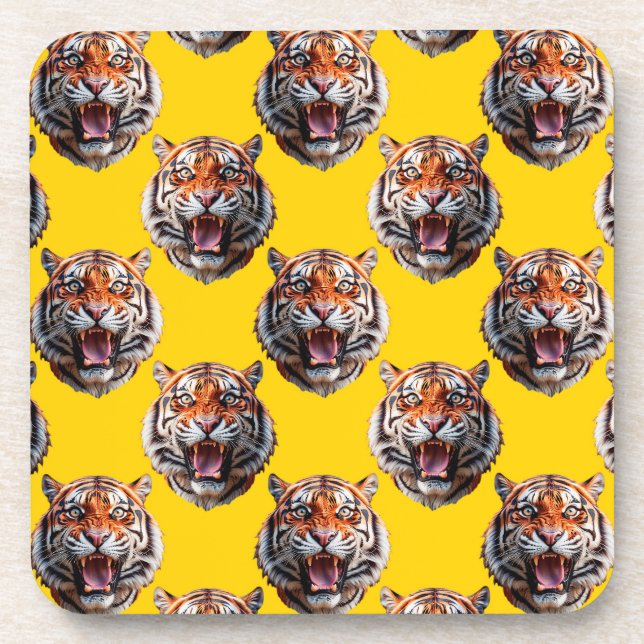 Tiger Head Pattern Design Yellow  Coaster (Front)