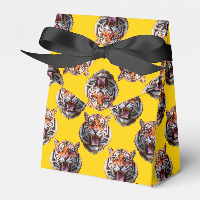Tiger Head Pattern Design Yellow  Favor Box (Front Side)