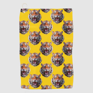 Tiger Head Pattern Design Yellow  Golf Towel
