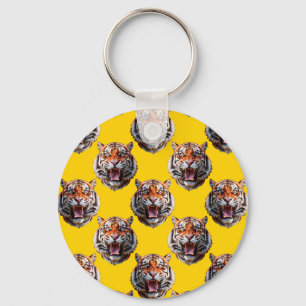 Tiger Head Pattern Design Yellow Keychain