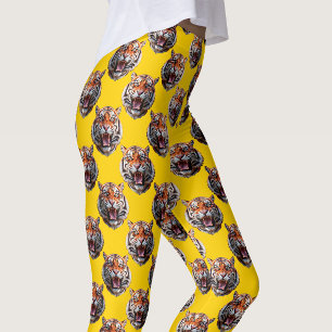 Tiger Head Pattern Design Yellow  Leggings