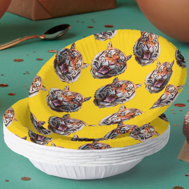 Tiger Head Pattern Design Yellow  Paper Plate (Creator Uploaded)