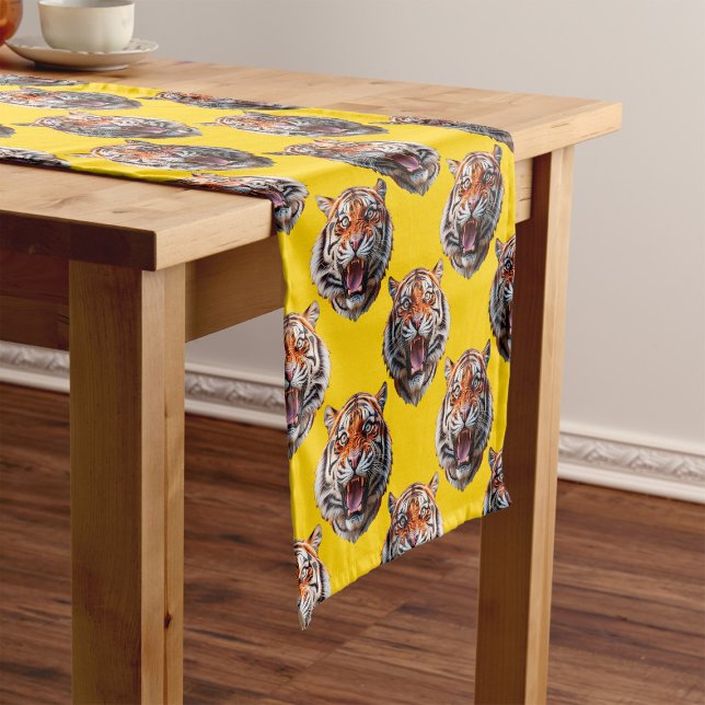 Tiger Head Pattern Design Yellow  Short Table Runner (Creator Uploaded)