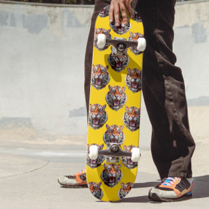 Tiger Head Pattern Design Yellow  Skateboard