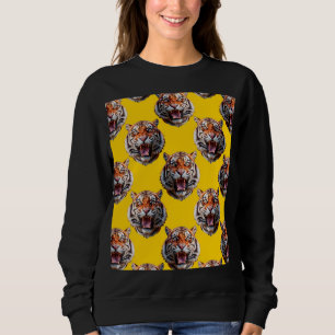 Tiger Head Pattern Design Yellow Sweatshirt
