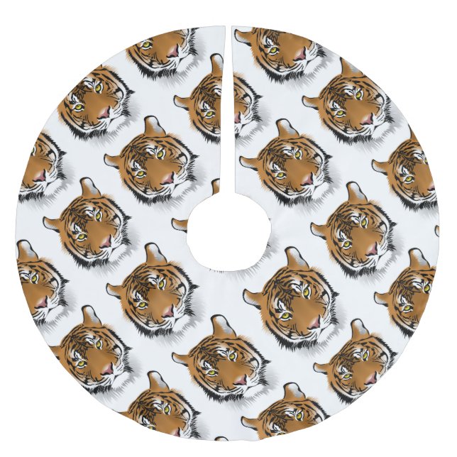 Tiger Head Print Design Brushed Polyester Tree Skirt (Front)