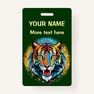 Tiger Head Rainbow colors paint stains Badge