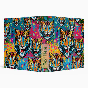 Tiger Head Rainbow colors paint stains Binder