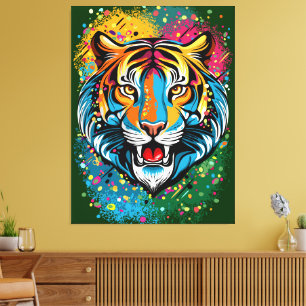 Tiger Head Rainbow colors paint stains Canvas Print