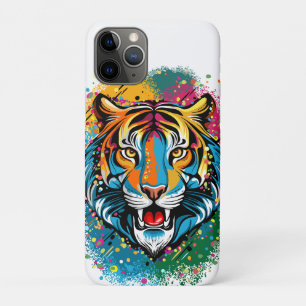Tiger Head Rainbow colors paint stains iPhone 11 Pro Case