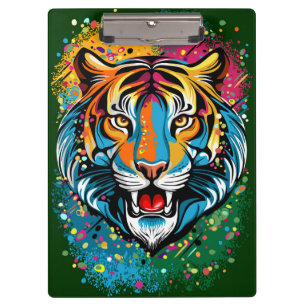 Tiger Head Rainbow colors paint stains Clipboard