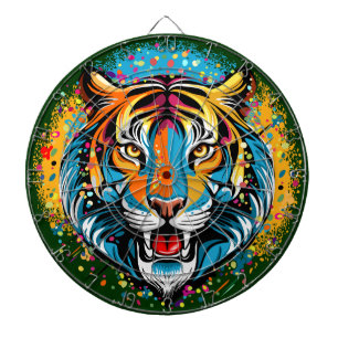 Tiger Head Rainbow colors paint stains Dartboard