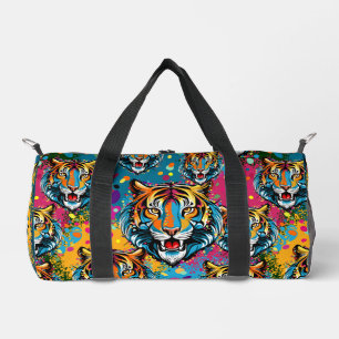Tiger Head Rainbow colors paint stains Duffle Bag