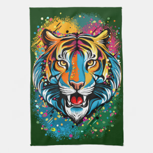Tiger Head Rainbow colors paint stains Kitchen Towel