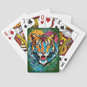 Tiger Head Rainbow colors paint stains Playing Cards