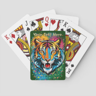 Tiger Head Rainbow colors paint stains Playing Cards