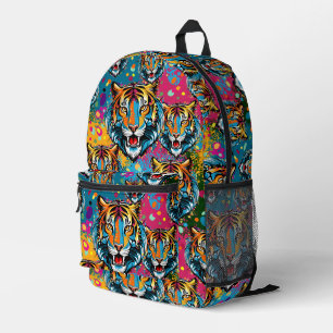 Tiger Head Rainbow colors paint stains Printed Backpack