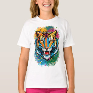 Tiger Head Rainbow colors paint stains T-Shirt