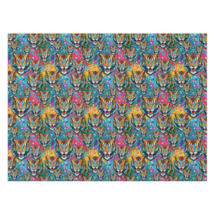 Tiger Head Rainbow colors paint stains Tablecloth