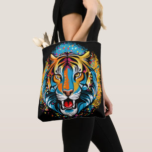 Tiger Head Rainbow colors paint stains Tote Bag