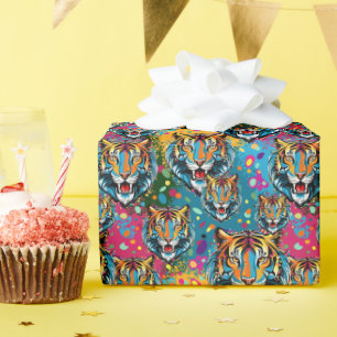 Tiger Head Rainbow colors paint stains Wrapping Paper