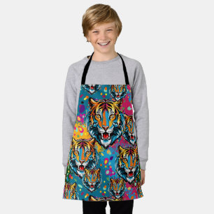 Tiger Head Rainbow colours paint stains Apron