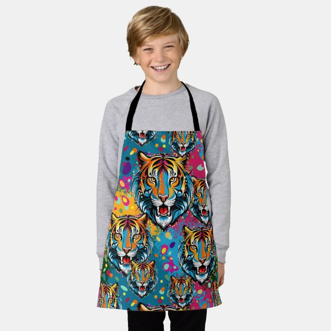 Tiger Head Rainbow colours paint stains Apron (Worn)