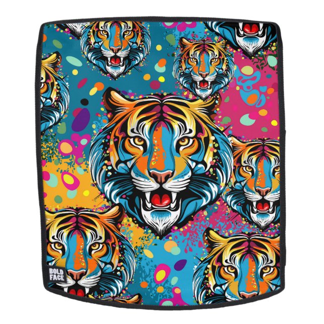 Tiger Head Rainbow colours paint stains Backpack (Removable Face)