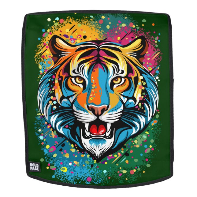 Tiger Head Rainbow colours paint stains Backpack (Removable Face)