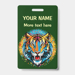 Tiger Head Rainbow colours paint stains Badge