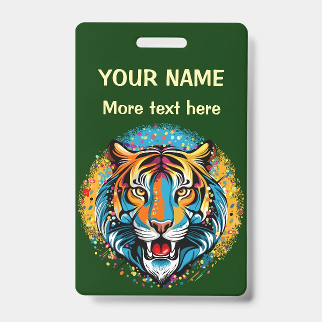 Tiger Head Rainbow colours paint stains Badge (Front)