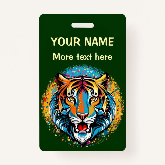 Tiger Head Rainbow colours paint stains Badge (Front)