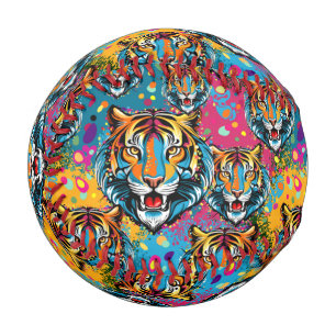 Tiger Head Rainbow colours paint stains Baseball