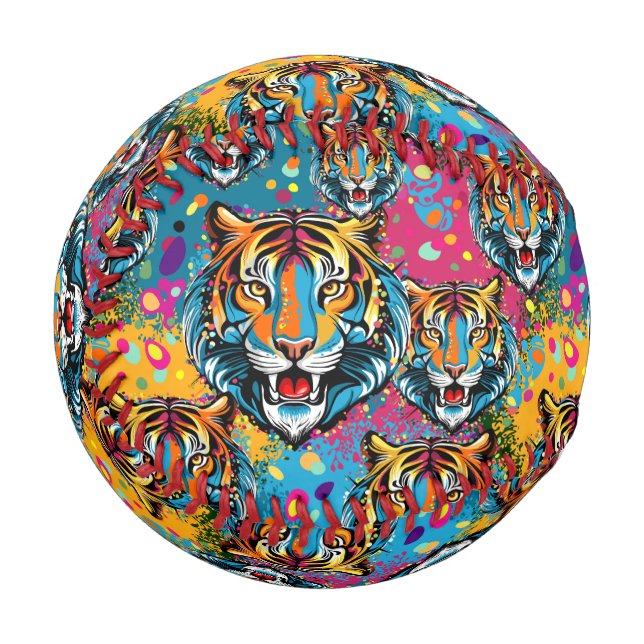 Tiger Head Rainbow colours paint stains Baseball (Front Left)