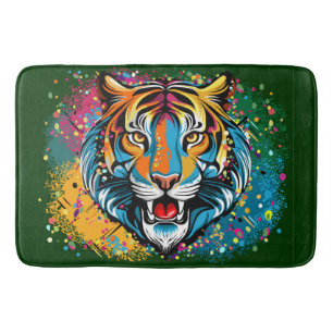 Tiger Head Rainbow colours paint stains Bath Mat