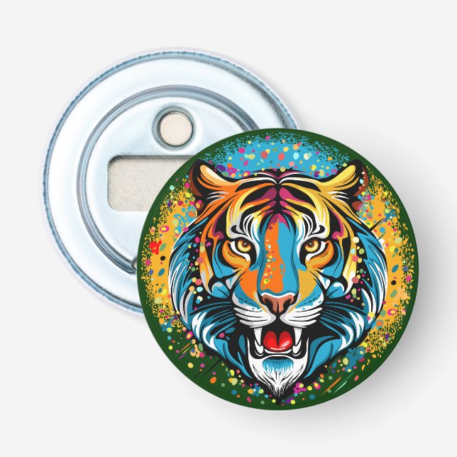 Tiger Head Rainbow colours paint stains Bottle Opener (Front)