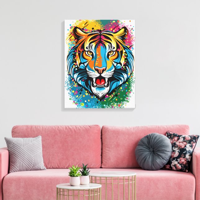 Tiger Head Rainbow colours paint stains Canvas Print (Insitu(LivingRoom))