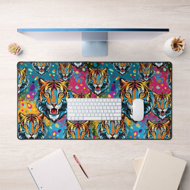 Tiger Head Rainbow colours paint stains Desk Mat (Office 1)